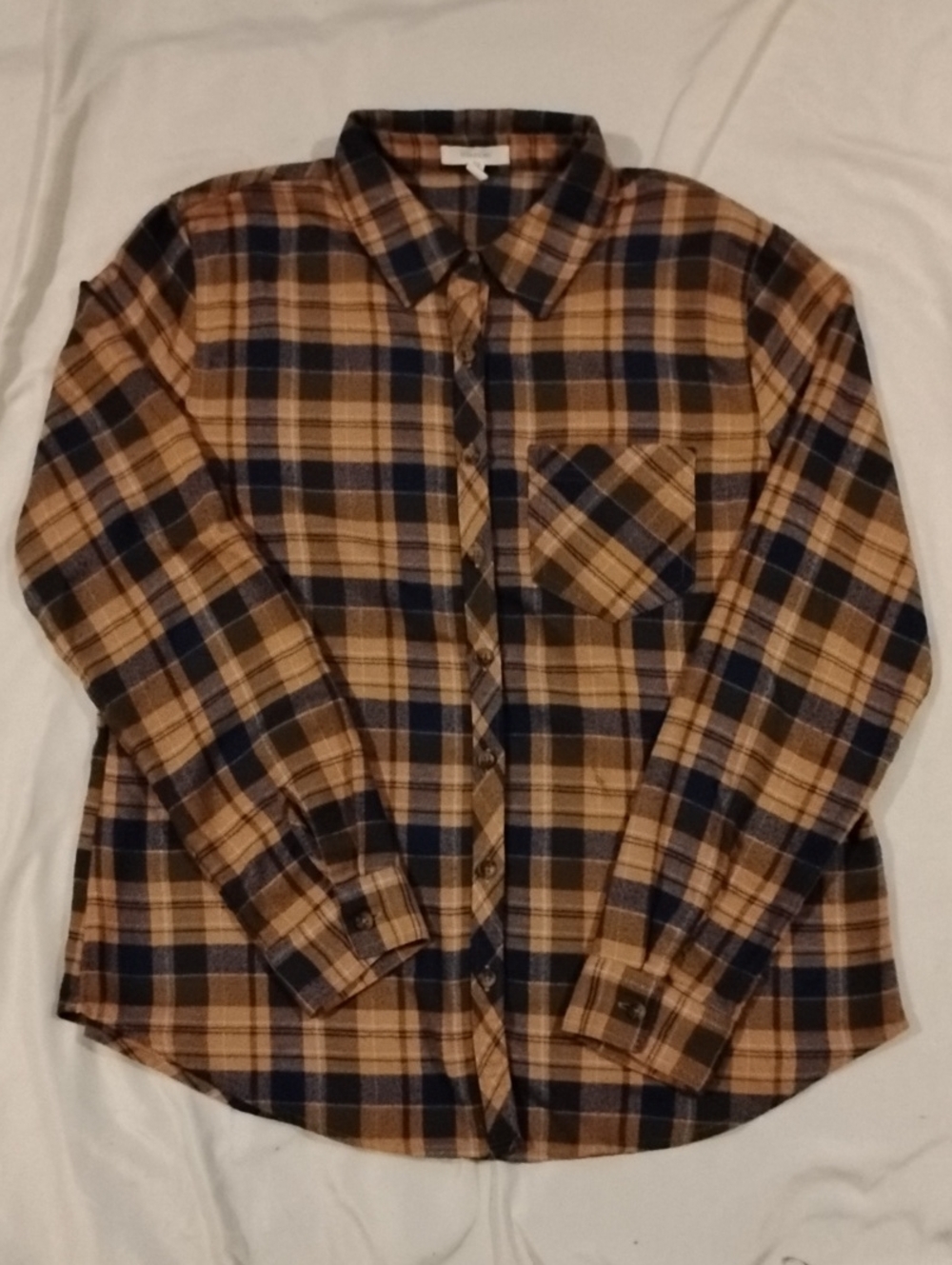 3/$20 Maurices Tan & Navy Plaid Button-Down Shirt